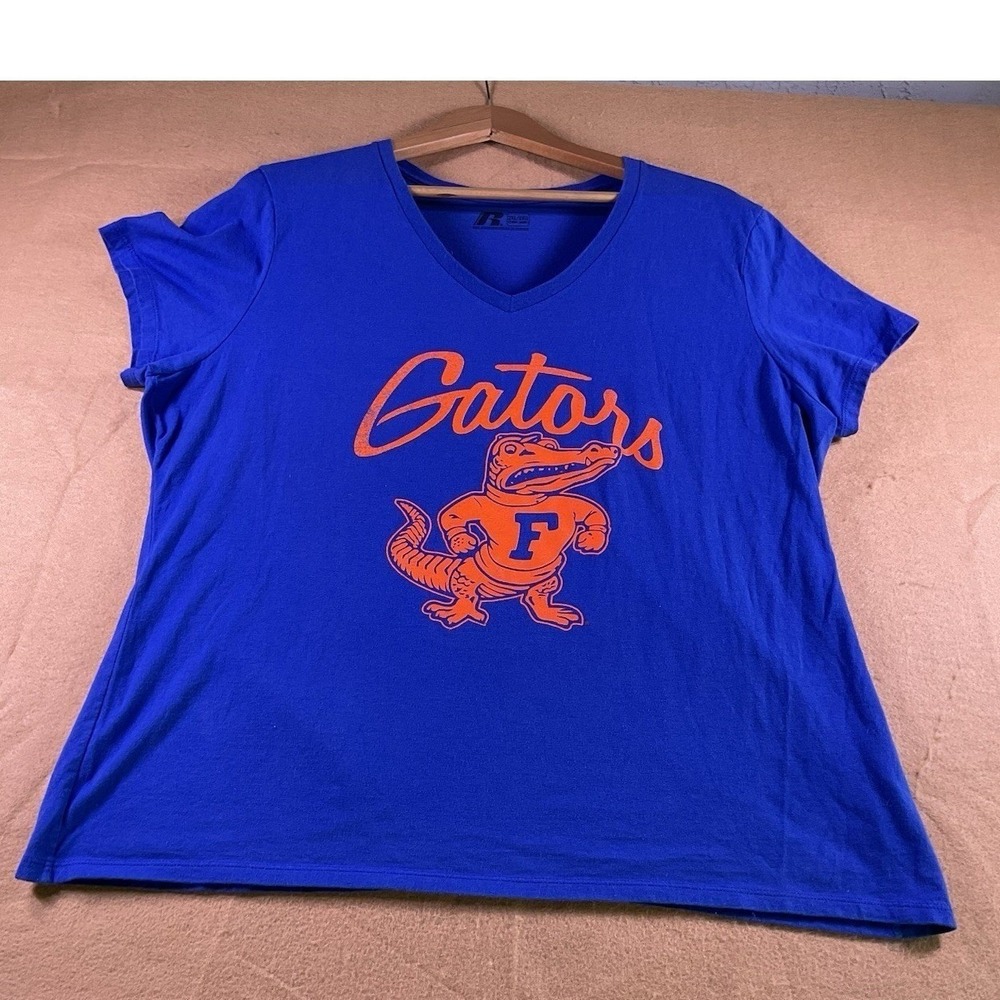 Russell Athletic Florida Gators V-Neck T-Shirt Blue Orange Albert Mascot 2XL
